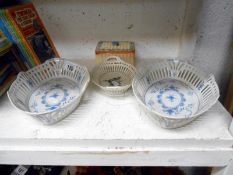 3 ribbon dishes and a butter dish