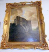 Gilt framed oil on canvas 'Castle Ruins' monogrammed G.L.