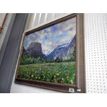 An oil on canvas of meadow with flowers signed Peter Wood '99