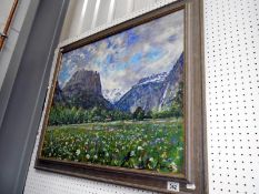 An oil on canvas of meadow with flowers signed Peter Wood '99