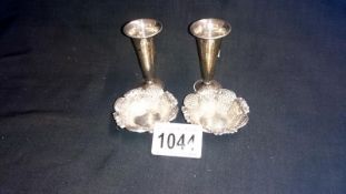 2 Hallmarked silver spill vases & 2 silver miniature dishes