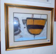 A Cornish school abstract in acrylics Brown and Ochre Cornish Harbour series signed M P P 1977