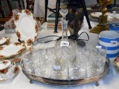 12 cut glass glasses and a silver plate tray