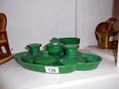 Art deco green glass dressing table set a/f