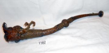 19th century Indian Nepalese cast bronze horn in the shape of a Makara dragon (from an old London