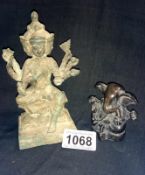 A 20th century bronze of the Hindu God Vishnu & a small bronze of the Elephant God