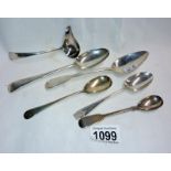 2 silver desert spoons & 4 other silver spoons including Georgian.