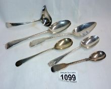 2 silver desert spoons & 4 other silver spoons including Georgian.