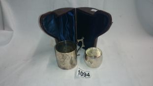 A Christening mug & silver napkin ring in case