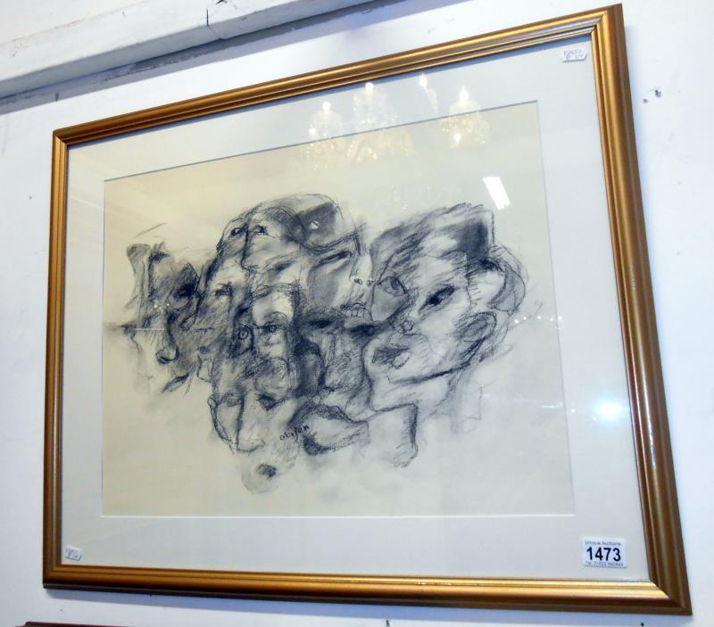 A facial abstract in charcoal entitled Crowded Cockton by Alf O'Brien (Alfred Ainsley O'Brien