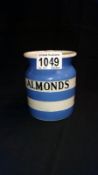 A TG Green Cornishware storage jar 'almonds'. Black sheild mark. height 4.