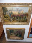 An oil on board of Rose Garden scene signed possibly B Tyitton and oil on board of rural footpath