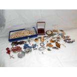 Quantity of costume jewellery inc. large cameo, brooch, rosary's, pearls etc.