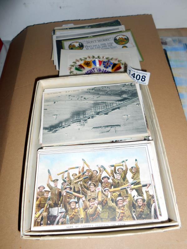 A quantity of postcards including military