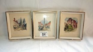 Charles O'Connor water colour and ink drawings of Newark landmarks x 3