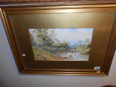 A fine framed & glazed 'cows in stream' signed S.C.