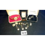 An 18ct gold & platinum ring set 5 diamonds, a gold plated watch & silver cufflink's etc.