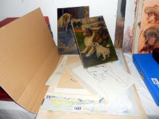 A collection of pictures including watercolours, acrylics, Franklin White, sketches,