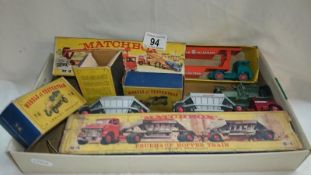 Boxed Matchbox M-8 car transporter and M-4 Fruehauf Hopper Train and some empty boxes