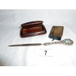 Stamp and snuff boxes and a paper knife