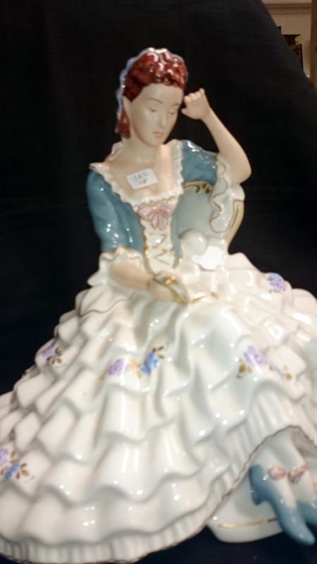 A large Royal Dux figure in crinoline dress reading a book - Image 2 of 3