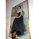 A 20th century oil on canvas portrait of a young lady with black lace dress. Signed A.