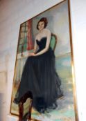 A 20th century oil on canvas portrait of a young lady with black lace dress. Signed A.