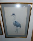 An unsigned watercolour of a Heron