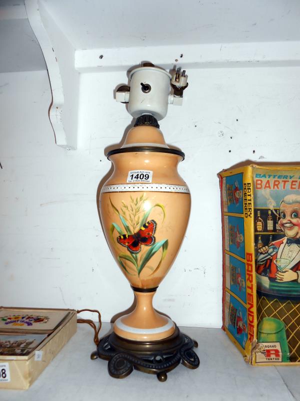 A hand painted table lamp