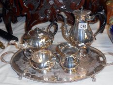 4 piece silver plate Marlboro tea set and silver plate tray