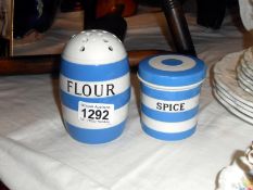 TG Green Cornishware spice jar and flour shaker,