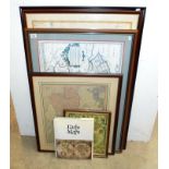 4 framed and glazed maps and a book Early Maps by Tony Campbell