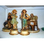 Pair of Capodimonte bookman/writer figures and 2 others a/f