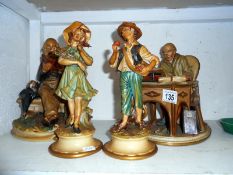 Pair of Capodimonte bookman/writer figures and 2 others a/f