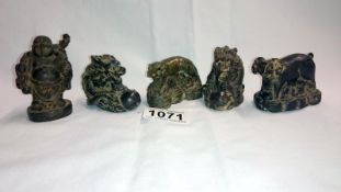 5 20th century Chinese bronzes including pair of dragons, Buddha,