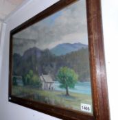 A 1960s oil on board Church as Wasdale Head Lake District signed Monica Barry