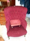 A high back bedroom chair & footstool