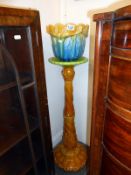 Majolica Palissy jardiniere stand and a jardiniere