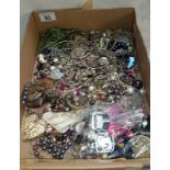 Large box with silver coloured jewellery etc.