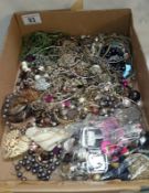 Large box with silver coloured jewellery etc.