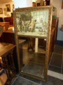 A Victorian Pier mirror with gilt mirror 18th century scene of coaching house interior