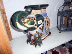 Large glazed pottery elephant seat/pot stand