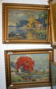 A pair of 20th C oils on canvas Lakeland Landscapes with Flowering Trees signed but indistinct