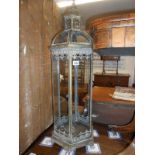 Verdigree metal and glass garden lantern