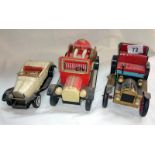 Tinplate modern toys, veteran car and 2 Bandai cars,