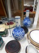 A pair of blue and white vases
