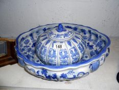 A Chinese ginger jar in blue and white in form of a pumpkin