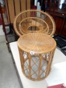 A wicker chair & small table