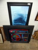 3 modern art oil on boards signed Evelyn Wright