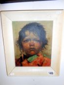 A mid 20th C oil on canvas Italian Portrait of a Young Girl signed but indistinct